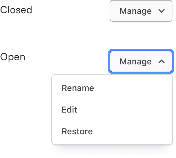 Example of open and closed dropdowns